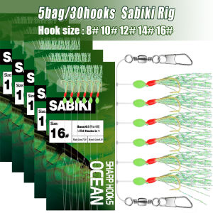 5bag/30hooks Silver-threaded Sabiki String Hook Fishing Set High-carbon Steel Fishhook with Luminous Beads