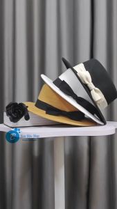 Mũ Dạ Boater ĐB Đai Vải Nơ Kép Điệu Đà