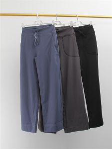 High Waist Drawstring Yoga Fitness Wide Leg Pants Womens Elastic Quick Dry Sports Wide Leg Straight Slimming Long Trousers