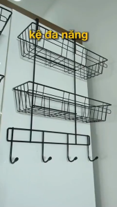 GIÁ MÓC ĐA NĂNG 2 TẦNG TREO CỬA (HOOK RACK 2-TIER BLACK)_ 욕실 후크 문걸이 선반 2단