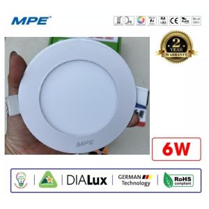 Đèn Led Âm Trần 6W Tròn MPE Cao Cấp màu trắng vàng - Đèn Panel downlight Led 6w - Bảo hành 2 năm chính hãng