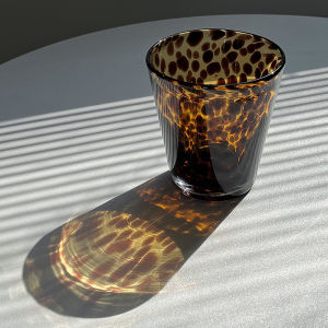 Vintage Leopard Print Abalone Glass Cup Retro Whiskey Glass Middle-Aged Style Drinking Water Cup Makeup Stick Pen Holder