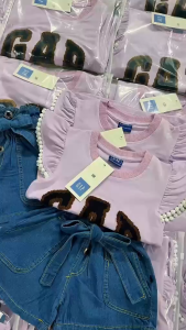 VN A613  RUFFLES GIRLS KIDSWEAR OOTD DENIM SKORT TERNO  PURPLE 1-7YO