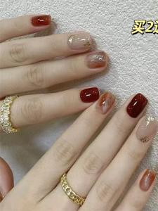 Short Amber Gradient Nail Art Wearable False Nails Detachable Premium Feeling White Enhancing Nail Patches Professional Grade