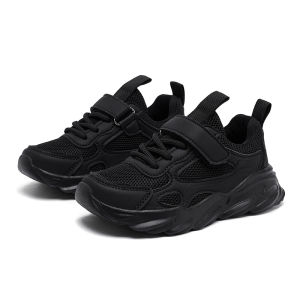 Children White Shoes Black School Shoes Cool Fabric Velcro Mesh 26-37 Non-slip Durable Classic Pupils Walking Shoe Kindergarten Infants Primary School Students Sneakers Boys Girls Teenagers Running Shoes Kids Sports Footwear