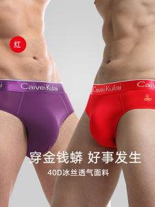 Red Silk Breathable Underwear for Men Triangle Pants Snake Year Zodiac Gift Box Purple Color Comfortable Underpants mid Waist