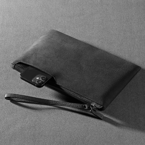 Large Capacity Casual Mens Handbag Fashionable Business Wallet Stylish Clutch Bag Trendy Synthetic Leather Zipper Closure