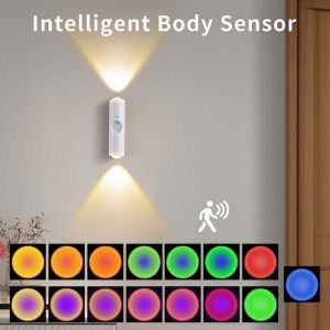 3-color/RGB Magnetic Wall Light with Motion Sensor Night Light Cabinet Light Rechargeable Dimming for Cabinets Corridors Stairs