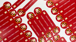 🎅สติกเกอร์สายคาด Merry Christmas สติกเกอร์คริสต์มาส สติกเกอร์ปีใหม่ ติดสินค้า สายคาดวงกลม 2.5x9 cm.🎄