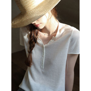 New Summer Simple Wool Blouse Half Placket