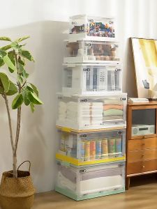 B.I.Y Foldable Storage Box Stackable Organizer | Transparent Multipurpose Cabinet | Kotak Simpan Barang Boleh Lipat | 折叠收纳箱透明