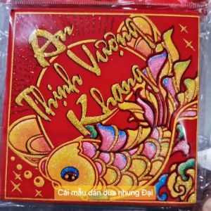 Set 10 tờ Giấy dán dưa trang trí nhà cửa Tết phủ Nhung (có keo dán)