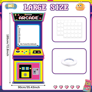 Retro Arcade Game Machine Photo Booth Backdrop 80s 90s Colorful Arcade Cabinet Selfie Frame for Video Game Themed Party Decor