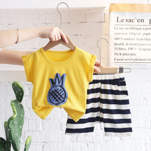 Cotton childrens short sleeve suit 2022 summer boys and girls cartoon thin casual two-piece set