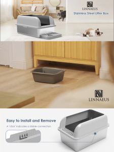 LINNAEUS Premium Stainless Steel Litter Box for Cats - Easy-Clean Odor-Free 30L Capacity 8" Deep Wall-Mountable
