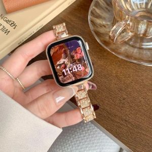 Dây Đeo Đồng Hồ Apple Watch 38mm-49mm Series 9 8 7 6 SE 5 4 3 Nữ Chất Liệu Hợp Kim Thời Trang Kiểu Dáng Kim Cương Sáng Bóng Dây Đeo Thép Cao Cấp