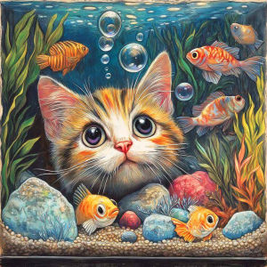 Huacan Full Square Round Drill Diamond Painting Cat Fish Diamond Mosaic Animal New 2026 Decorative Paintings