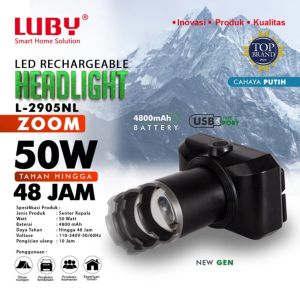 LUBY Senter Kepala Zoom 50W 50 WATT L-2905 Super Terang Battery Lithium Head Lamp