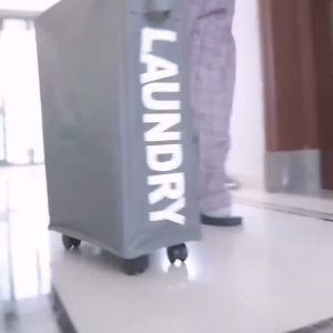 ตะกร้าซักผ้า ตะกร้าผ้า กันน้ํา พร้อมล้อเลื่อน พับได้ เคลือบกันน้ำ สําหรับใส่เสื้อผ้าใช้แล้ว ATTCH