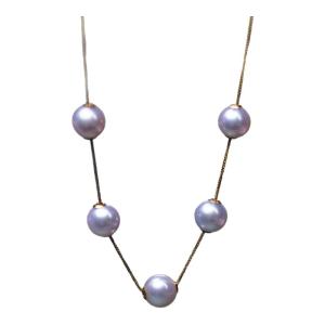 V & C 18K Japan Akoya Pearl Necklace Smiley Face Adjustable Necklace Tiantian Women Pink Pearl Starry Pendant