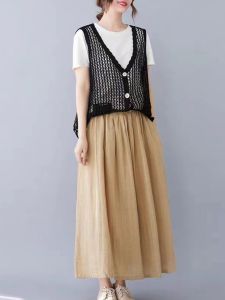 Áo Len Cardigan Dệt Kim Rỗng Mùa Xuân Hè Áo Khoác Ngoài Rộng Rãi Thoải Mái Thời Trang Cá Tính Áo Vest Cổ Chữ V Tay Dài Bằng Cotton