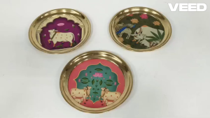 Pichwai Printed Brass Pooja Thali Plate | Decorative Brass Puja Plate for Aarti Temple Diwali & Festive Gifting (Size - 7.5 inches | Pack of 1 pc)