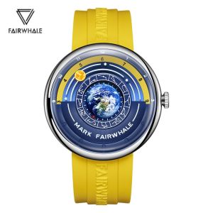 Fairwhale | Mark Fairwhale 5700 Fashion Quartz Watches for Men Creative Earth Dial Waterproof Silicone Strap Sports Cool Mens Wrist Watch