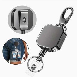 Heavy Duty Retractable Metal Wire Keychain Pull Badge Reel ID Lanyard Name Tag Card Badge Holder Reel Key Ring Outdoor Tool Gift