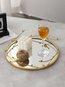 Elegant Iron Art Bird Mirror Tray Cosmetic Jewelry Storage Plate Home High-End Display Plate Ornament Metal Desktop Holder