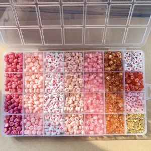 300/840pcs Pink Red & White Golden Letter & Heart Acrylic Beads Set - Jewelry Making Kit for DIY Bracelets Necklaces