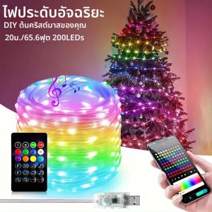 ไฟประดับตกแต่งต้นคริสต์มาสแบบสายยาว 20 เมตร/65.6 ฟุต รุ่น Smart Fairy RGBIC เชื่อมต่อผ่าน USB ควบคุมผ่านแอปพลิเคชัน มาตรฐานกันน้ำ IP65 พร้อมโหมดดนตรี