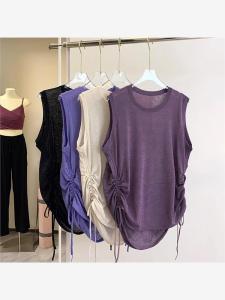 เสื้อกั๊กสปอร์ตแขนกุดแห้งเร็วสำหรับผู้หญิงในช่วงฤดูร้อน เสื้อคลุมโยคะสำหรับออกกำลังกาย วิ่ง ฝึกซ้อม ทรงหลวม ทรงเข้ารูป