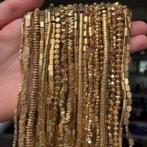 Real Gold Plated Hematite Beads Color Retention Flower Star Round Cube Loose Spacer Beads for jewelry Making DIY Bracelet 15