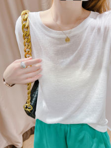 White Ice Silk Short Sleeve T-Shirt Womens Summer Slimming Loose Fit Base Shirt Thin Style round Neck Korean Version Top