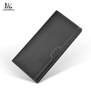 LouisWill Fashion Long Wallet Mens Business Wallet Soft PU Leather Long Wallet Litchi Pattern Three-fold Wallet Multi-Card Position Wallet Large Capacity Purse ID Credit Cards Holders Coin Pouch