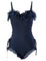 Sexy Gathered Thermal Bath Swimwear Women's Winter Beach Photo High-End Feeling 2024 New Style One-Piece Swimsuit with Coverup. 