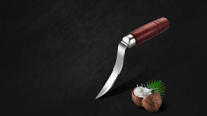 Stainless Steel Coconut Meat Remover With Wood Handle / Coconut Opener / Coconut Meat Scraper / Coconut Meat Digging Knife