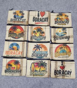 I Love Boracay Canvas Zipper Pouches wallet Tropical Design Good Vibes Only Beach Scene 12pcs per pack