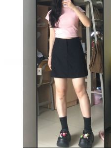 Black High Waist A-Line Mini Skirt for Women Slimming Belly Covering Suit Style Short Skirt Commute Friendly Pure Color