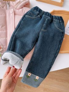 Quần Jeans Denim Lót Lông Cừu Cho Bé Gái Mùa Xuân Thu Quần Ống Thẳng Dày Thời Trang Cho Bé Gái Quần Dài Thường Ngày