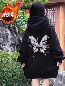 American Style Butterfly Hoodie Womens Spring Autumn New Trendy Loose Versatile Couple Outerwear Comfortable Cotton Long Sleeve