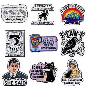 Black Cat Tarot Enamel Pin Cartoon Crow Brooch For Coat Womens Brooches Fashion Lapel Badges Jewelry Gift for Friends