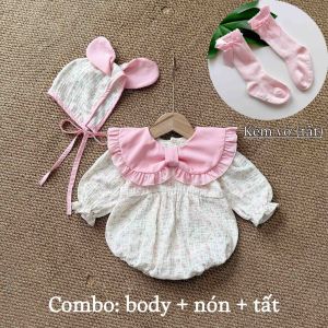 (3-12kg) Body Xô Cổ Hồng NHÍM XÙ KIDS Cho Bé Gái Sơ Sinh Đầy Tháng Thôi Nôi Sinh Nhật B096