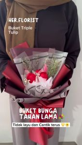 HER.FLORIST [TULIP] Triple Soap Tulip Flower Bouquet / Buket Bunga Sabun Tulip 3PCS / Buket Artificial / Buket Graduasi
