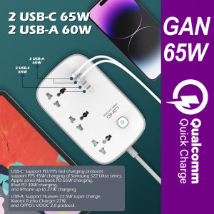 LDNIO 3250W Desktop Super Power Strip 65W GaN Charger Extension Cord 2 Meter Singapore UK Plug Support Universal Power Socket With USB-C Fast Charger PD65W MAX & QC 3.0