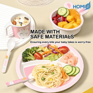 HOMIE Bamboo Fibre Kids Dinnerware Set/Eco-Friendly/Dish Washer Safe/Easy Clean/Cute Design/Durable