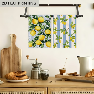 2-Pack Lemon Striped Kitchen Towels Dish Towels Hand Towels Holiday Decorative Hand Towels Soft Absorbent Drying Cloth Kitchen Decor Table Decor Kitchen Supplies Home Decor