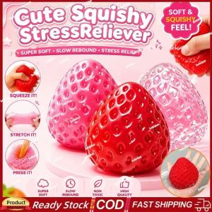 KEBIDU 4pcs Strawberry Squishy Maltose Fidget Toy Slow Rebound Stress Relief Toy Shiny Fidget Toy Cute Glossy Simulation Squeeze Toy Gift Decoration for Kids Adults