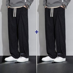 ROMON | Quần nhung kẻ nam Romon mùa thu đông quần dài thể thao thường ngày ống rộng cạp vừa màu trơn quần dài thoải mái