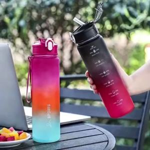 Bình Nước 750ML Chống Rò Rỉ Di Động Có Nắp Ống Hút Và Dây Đeo Màu Sắc Chuyển Sắc Có Vạch Chia Theo Lượng Nước Uống Dành Cho Thể Thao Và Thể Dục